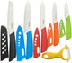 Ceramic Knife Set Knives Set for Kitchen Ceramic Kitchen Knives Colored w Sheath 6" Bread Knife 6" Chef Knife 5" Utility Knife 4" Fruit Knife 3" Paring Knife 1 Peeler Colorful Rust Proof