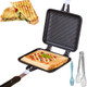 Grilled Sandwich Frying Pan Stovetop Toasted Panini Maker with Handle Flip Grill Pan Double Sided Nonstick Aluminum Flip Maker for Home Cooks Toasties Kitchen Breakfast Camping Black