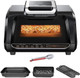 OMTech Electric Indoor Grill 7-in-1 Air Fryer Combo Non-Stick Removable Plates 4Qt 450F Max Temp 1750W Black Modern Style PFOA & PFAS