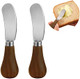 2 Pack Butter Spreader Knife Standing Stainless Steel Cheese Spreader Knives with Wood Handle Butter Knives with Sharp Edge for Easily Cutting & Spreading Butter & Cheese Sandwich Cream Cake
