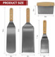 Stainless Steel Metal Spatula Set 4 Pcs Teppaniyaki Griddle Accessories - Grill Burger Turner Long Pancake Flipper Griddle Scraper for Flat Top Cast Iron BBQ Wooden Handle Easy to Clean