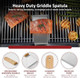 Stainless Steel Metal Spatula Set 4 Pcs Teppaniyaki Griddle Accessories - Grill Burger Turner Long Pancake Flipper Griddle Scraper for Flat Top Cast Iron BBQ Wooden Handle Easy to Clean