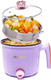 Hot Pot Electric with Steamer Rapid Noodles Cooker Non-Stick Electric Pot for Raman Soup Noodles Steak Oatmeal Rapid with Temperature control (Rotary switch) 1.8L Purple