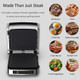 Multi-Function Contact Grill & Griddle Stick Cooker Removable Drip Tray & Non-Stick Coated Plates Open 180° 3-In-1 Electric Indoor Grill w/5 Auto Modes Temperature Control & Timer