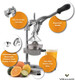 Hand Press Manual Citrus Juicer - citrus squeezer Commercial Grade Home Orange juice Squeezer for Oranges Lemons Limes - Stainless Steel and Cast Iron Non-skid Suction Cup Base- 15 Inch Gray