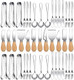48 Pieces Cheese Knife Set Include 8 Pieces Stainless Steel Cheese Spatula Set with Wooden Handles 40 Pieces Stainless Steel Cheese Spatula Set for Birthday Wedding Christmas