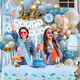 Blue Birthday Decorations, Blue Party Decorations with Happy Birthday Banner Dusty Blue Sand White Gold Balloons Tablecloth Curtain Sash Tiara for Women Girls Princess Light Blue Birthday Decorations