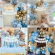 Blue Birthday Decorations, Blue Party Decorations with Happy Birthday Banner Dusty Blue Sand White Gold Balloons Tablecloth Curtain Sash Tiara for Women Girls Princess Light Blue Birthday Decorations