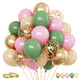 Pink and Green Balloon, 60PCS Sage Green Party Balloon, 12Inch Olive Pastel Pink Balloons Metallic Gold Confetti Balloons for Baby Shower Wedding Jungle Cactus Birthday