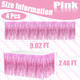 4 Pack 29x108 Inch Metallic Foil Fringe Tinsel Table Skirts for Rectangle Tables Streamer Curtains Backdrop for Wedding, Birthday, Parade Floats, Christmas, Halloween Party PINK