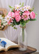 SATYAM KRAFT 1 Pcs Artificial Peony Rose Flower Bouquet Bunch for Home Decor, Office, Bedroom, Balcony, Table Display, Wedding Decoration (Without Vase Pot) (Pink) Fabric