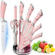 Kitchen Knife Set9-Piece Pink Chef Knife Sets With Acrylic Block Non-Stick Coated Stainless Steel Knives Set For Kitchen For Women Girlsergonomic Handle Design