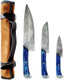3-Piece Knives Set For Kitchen Damascus Chef Knife Set With Professional Chef Knife Santoku Knife & Paring Knife Traditional Kitchen Knifes With Blue Pakkawood Handles s For Chefs