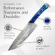 3-Piece Knives Set For Kitchen Damascus Chef Knife Set With Professional Chef Knife Santoku Knife & Paring Knife Traditional Kitchen Knifes With Blue Pakkawood Handles s For Chefs
