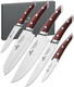 Brewin Chefilosophi Japanese Chef Knife Set 5 Pcs With Elegant Red Pakkawood Handle Ergonomic Designprofessional Ultra Sharp Kitchen Knives For Cooking High Carbon Stainless Steel