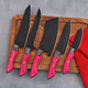 Professional Chef Knife Set 5-Piece Black Coated Blades Pink Wood Handles