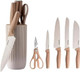 Kitchen Knife Set With Block 6 Piece Non-Stick Stainless Steel Knife Block Set Ergonomic Pp & Wood Grain Handles Universal Knife Block - Chef Cooking Knives Set For Kitchen (Khaki) Kitchen Knife Set With Block 6 Piece Non-Stick Stainless Steel Knife Block Set Ergonomic Pp & Wood Grain Handles Universal Knife Block - Chef Cooking Knives Set For Kitchen (Khaki)