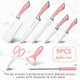 9Pcs White Kitchen Knife Set Dufeimoy Chef Knife Set Professional Stainless Steel Knife Block Set With Scissors Peeler And Knife Sharpener Rod For Cooking Meat Cutting