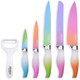Colorful Kitchen Knife Set 5 Kitchen Knives With Peeler - Non-Stick Stainless Steel Chef Knife Set - Gradient Rainbow Knives With Pp Handle