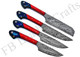 Hand Forged Custom Made Damascus Steel Kitchen Knives Set/Chef Knives Set/Bbq Knife 4-Pieces Set Fbk-01041 01043 01052 01055 01058 01062 And 01063 (Red & Blue Colored Wood)