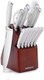 Hamilton Beach 14-Piece Kitchen Knife Cutlery Set With Wood Block Modern White Handles Sharp Stainless Steel Chef'S Santoku Carving Utility Paring Steak Knives And Scissors