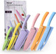 Hecef Colorful Knife Set With Covers Dishwasher Safe 6 Pieces Colour Coded Non-Stick Stainless Steel Cooking Knives Including Paring Utility Bread Carving Santoku Chef Knife