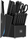 Knife Sets For Kitchen With Block 15 Piece Knife Set With Built-In Sharpener Dishwasher Safe German Stainless Steel Black