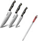 Huusk Damascus Chef Knife Set 3 Pcs & 10" Flast Knife Sharpener Rod