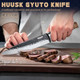 Huusk Japanese Chef Knife Damascus Paring Knife 8 Inch Gyuto Kitchen Knife Hand Forged Sushi Knives 3 Inch Japanese Vg10 Fruit Knife For Dad Mom With box