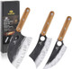 3 Pcs Butcher Knife Set Kaloo 7" Butcher Meat Cleaver 7" Serbian Chef Knife And 6.5" Viking Knife Hand Forged Butcher Knives With Wood Handle For Home Outdoor Cooking Camping Bbq