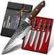 Konoll Kitchen Knife Block Set Japanese Aus-8 Steel Forged Handmade Chef Knife Box Set Ultra Sharp With Full Tang Wood Handle