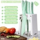 Kosha 6 Pcs Stainless Steel Knife Set With Block - Kitchen Knives Set For Cutting Slicing Dicing (Pink/Green) Ergonomic Handle Floral Acrylic Knife Block Non-Stick Coated Present For Women