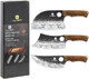 3Pcs Butcher Knife Set Includes 7" Butcher Meat Cleaver 7" Serbian Chef And 6.5" Viking Knife Stainless Steel Kitchen Knife Set With Wood Handle Geat For Indoor&Outdoor (Stylish Pattern)