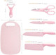6 Pieces Pink Kitchen Knife Set Non-Stick Stainless Steel Chef Knives Set With 1 Multipurpose Scissors 1 Ceramic Peeler And Pink Chopping Board