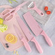 6 Pieces Pink Kitchen Knife Set Non-Stick Stainless Steel Chef Knives Set With 1 Multipurpose Scissors 1 Ceramic Peeler And Pink Chopping Board
