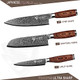 Damascus Kitchen Knife Set 3 Pieces Chef Knife/Santoku/Steak Handmade Damascus Stainless Steel Kitchen Knife Ergonomic Pakka Wood Handle
