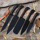 Hand Forged Chef Knife Set With Leather Roll Kit - Slicing And Peeling Butcher Knife Christmas - Durable Meat Cutting D2 Steel Cooking Knives For Her Kitchen And Dining - 5Pcs