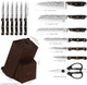 Kitchen Knife Set With Block 15-Piece Professional Stainless Steel Sharp Knives Set For Kitchen With Built-In Sharpener Ergonomic Wooden Handle Full Tang Forged Triple Rivet Boxed Knife Set
