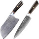 Damascus Cleaver Knife 7 Inch And Damascus Chef Knife 8 Inch Ultra Sharp - Lightweight Wood Handle - Blue Box