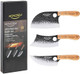 3Pcs Butcher Viking Knife Set Hand Forged 7" Serbian Chef Knife 7" Butcher Meat Cleaver 6.5" Viking Knife (Smile Dog Pattern)
