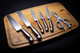 Mundial Future 7-Piece Knife Block Set With Take-A-Part Kitchen Shears Sharp Professional Stainless Steel Handles And Blades For Meat Fruits And Vegetables And Wooden Block.