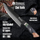 Nordic Viking Series Professional 8 Inch Chef Knife Damascus Chef Knife 67 Layers Hand Forged Chef Knife With Resin And Maple Wood Handle And Leather Sheath