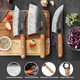 3Pcs Butcher Knife Set Ohola Stainless Steel Butcher Knife Set With Wooden Handle 7" Serbian Chef Knife 7" Butcher Meat Cleaver And 6.5" Viking Knife (Unique Finger Hole & Stylish Pattern)