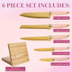 Paris Hilton Knife Block Set With Magnetic Wooden Knife Block High Carbon Stainless Steel Blades With Titanium Coating Sleek Comfortable Grip Handles 6-Piece Set Pink And Gold