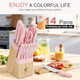Kitchen Knife Set14-Piece Triple Riveted Knife Block Set High Carbon-Stainless Steel Chef Knife Setrazor-Sharp Knife Set With Wood Blockcutlery Knife Setdurable & Dishwasher Safe (Pink)