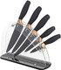 S & Co. 6 Pcs Kitchen Knife Set With Acrylic Block - Super-Sharp Steel Knives With Non-Stick Coating - Chef Bread Carving Utility Paring Knives - Stylish Cooking Tools With Black Rose Gold Handle