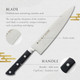 Chef Knife 8.2 Inch Japanese Knife 濃州正宗作 Stainless Steel Black Handle Kitchen Knife Houcho