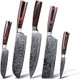 Seido Knives 5-Piece Damascus Master Chef Knife Set - Includes Gyuto Santoku Nakiri Paring Knives - High-Carbon Stainless Steel Kitchen Knives