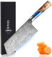 Senken Damascus Steel Cleaver Knife - Tsunami Collection - 67-Layer Japanese Vg10 Steel - Unique Blue Resin & Natural Wood Handle Razor Sharp Beautiful Damascus Wave Pattern (7.5" Cleaver Knife)