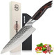 Shikari Chef Knife – 8 Inch Japanese Knife With Full Tang Vg-10 Damascus Steel – Professional Chefs Knife With Ergonomic Pakkawood Handle – Razor Sharp Cutting Blade For Kitchen